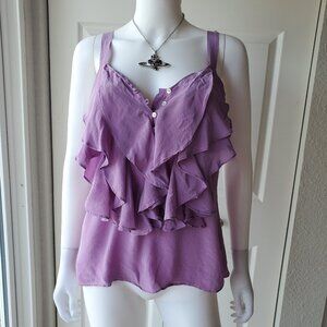 y2k light purple lilac 100% silk frilly top size 4